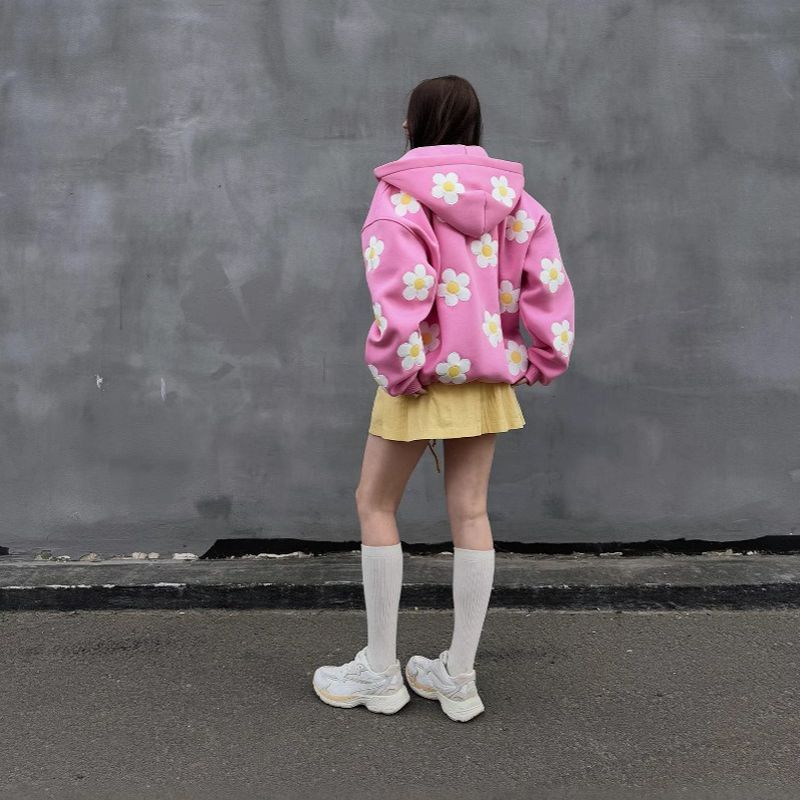 Pink Seamless Daisy Baggy Hoodie
