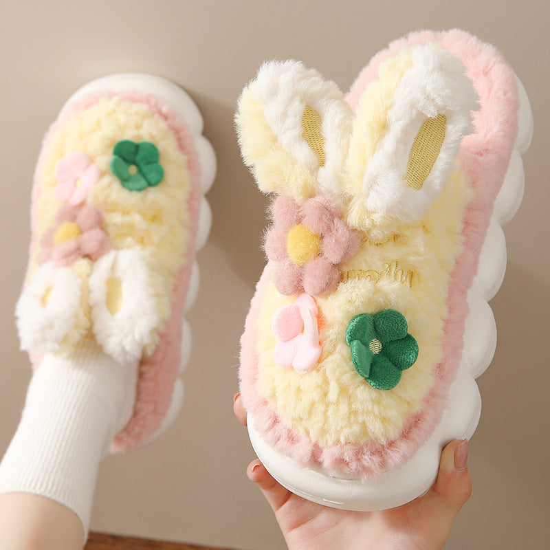 Bunny Ears with Daisy Fluffy House Slippers