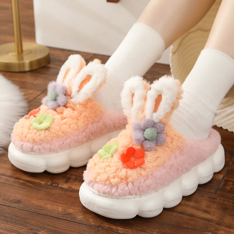 Bunny Ears with Daisy Fluffy House Slippers