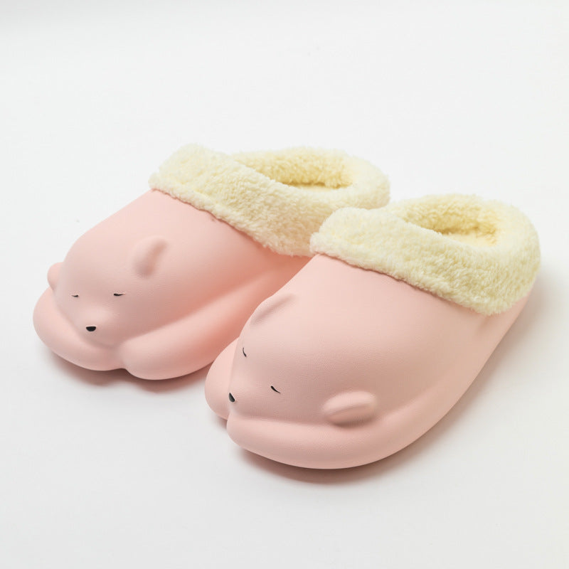 Pink - Sleeping Polar Bear Fluffy House Slippers