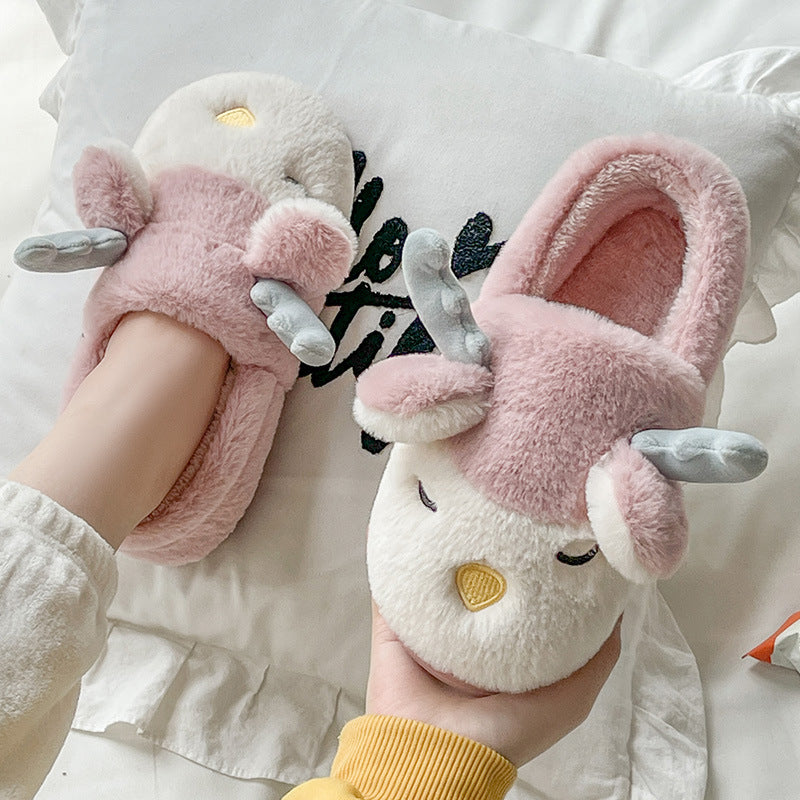 Christmas Rudolph Reindeer Fuzzy House Slippers