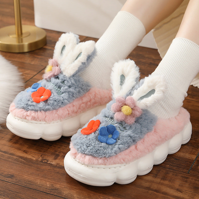 Bunny Ears with Daisy Fluffy House Slippers