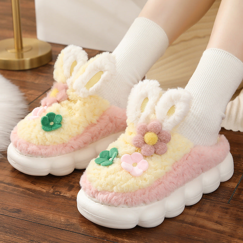 Bunny Ears with Daisy Fluffy House Slippers