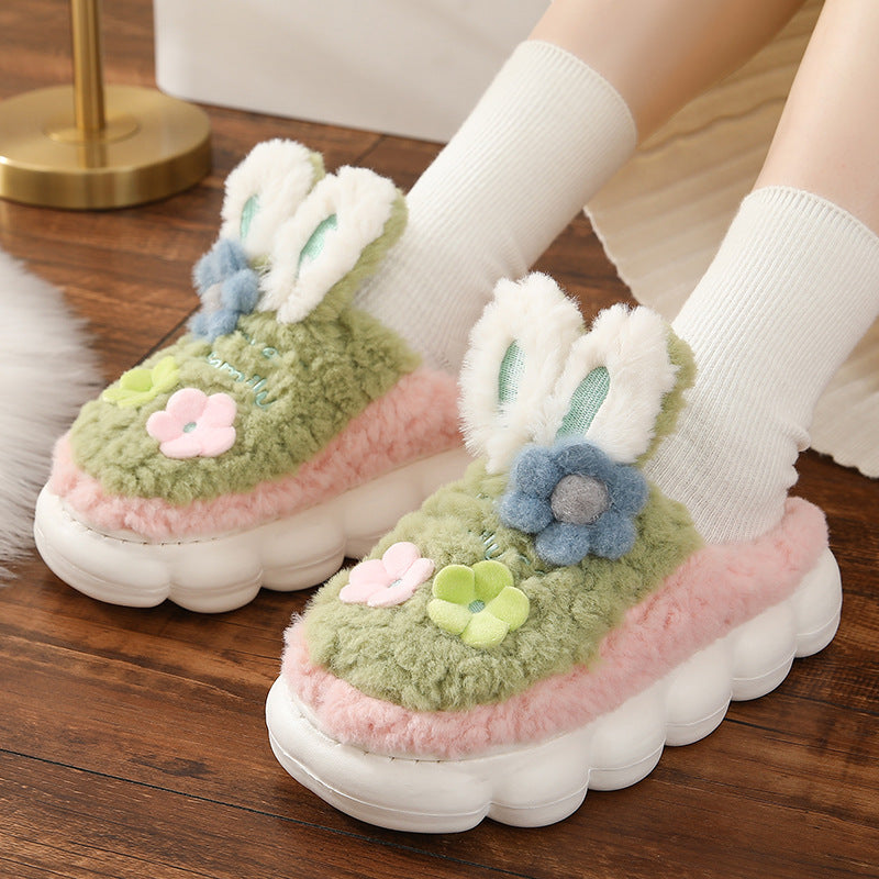 Bunny Ears with Daisy Fluffy House Slippers