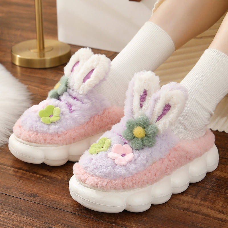 Bunny Ears with Daisy Fluffy House Slippers