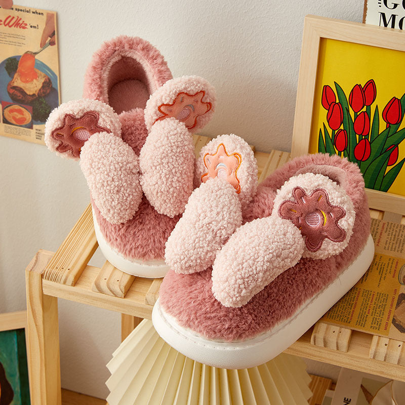 Donut with Bow Tie Fluffy House Slippers