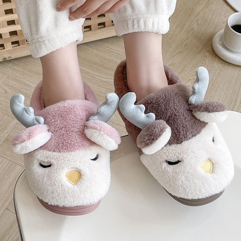 Christmas Rudolph Reindeer Fuzzy House Slippers