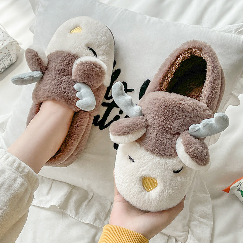 Christmas Rudolph Reindeer Fuzzy House Slippers