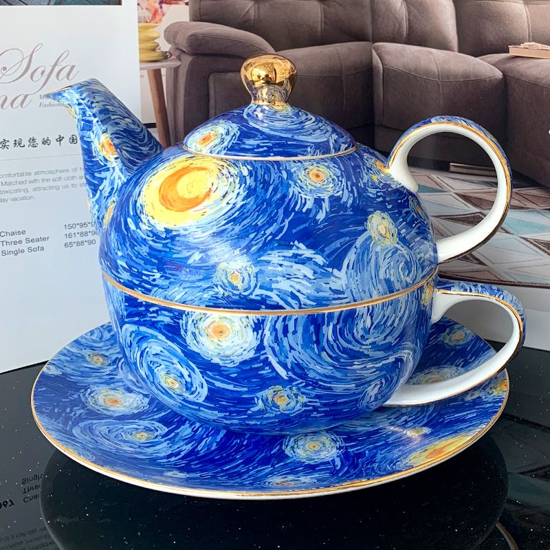 Starry Night Tea Pot and Cup Plate Set for One