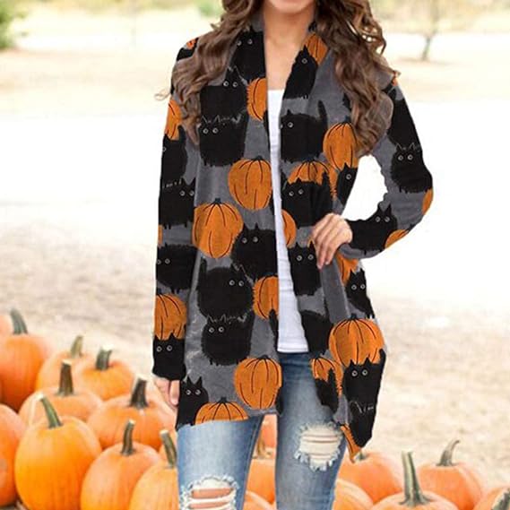 Pumpkin Cat Witch Hat Halloween Cardigan