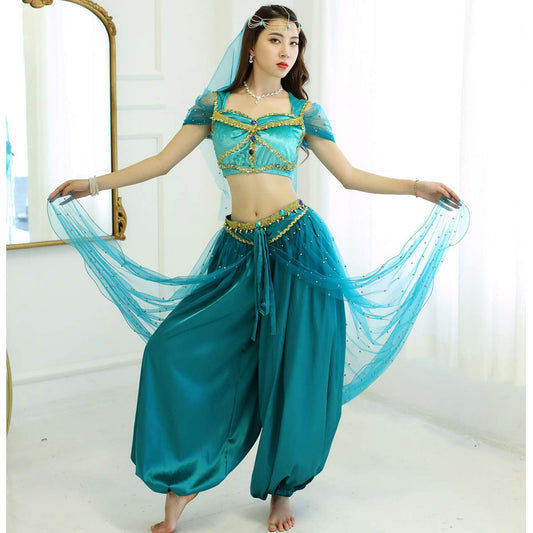 4 Pieces Teal Jasmine Arabian Adult Costume Set