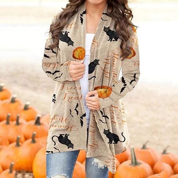 Pumpkin Cat Witch Hat Halloween Cardigan