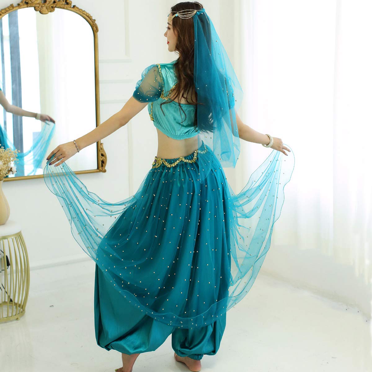 4 Pieces Teal Jasmine Arabian Adult Costume Set