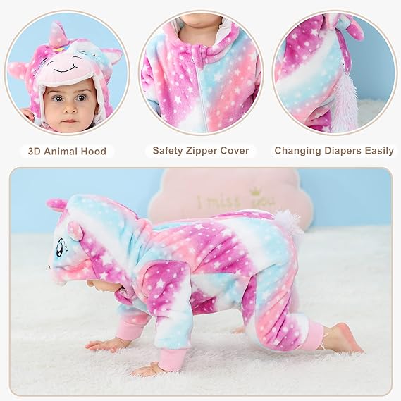 Animal Hooded Flannel Baby Romper