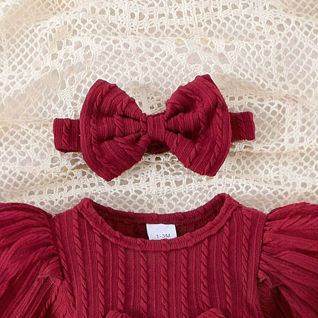 Adorable Bowtie Knit Baby Girl Romper
