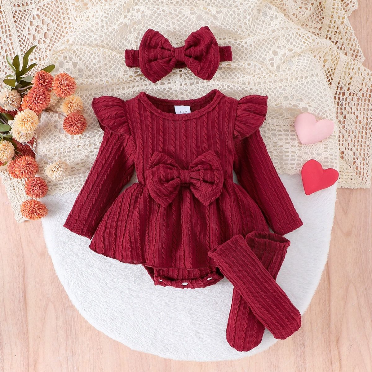 Adorable Bowtie Knit Baby Girl Romper