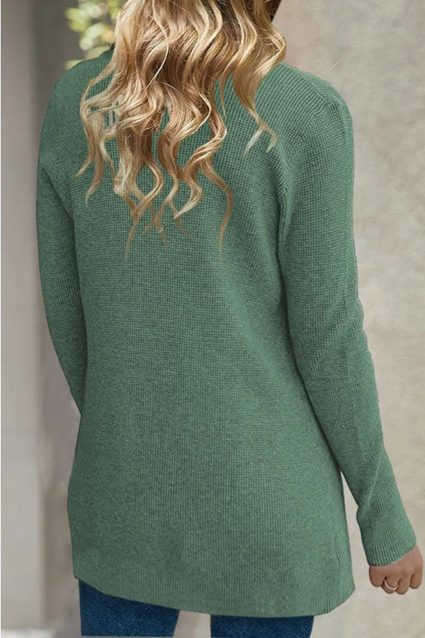 Green Long Knitted Open Front Cardigan