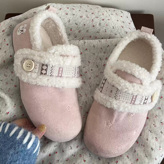 Bunny with Stars Print Fluffy Suede Slipper