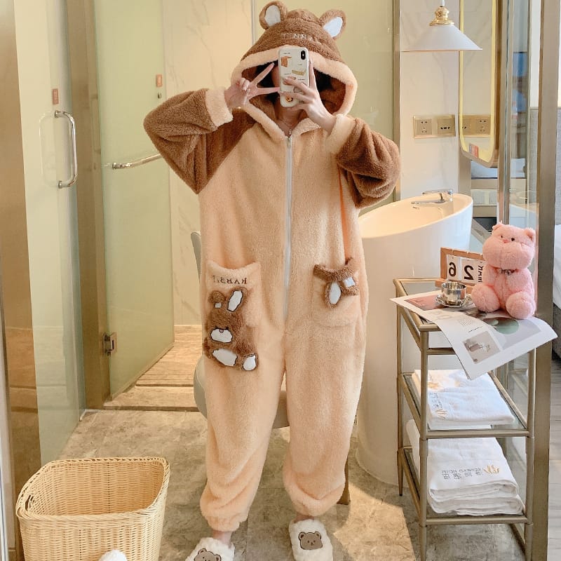 Brown Cute Bunny Pocket Girls Onesie