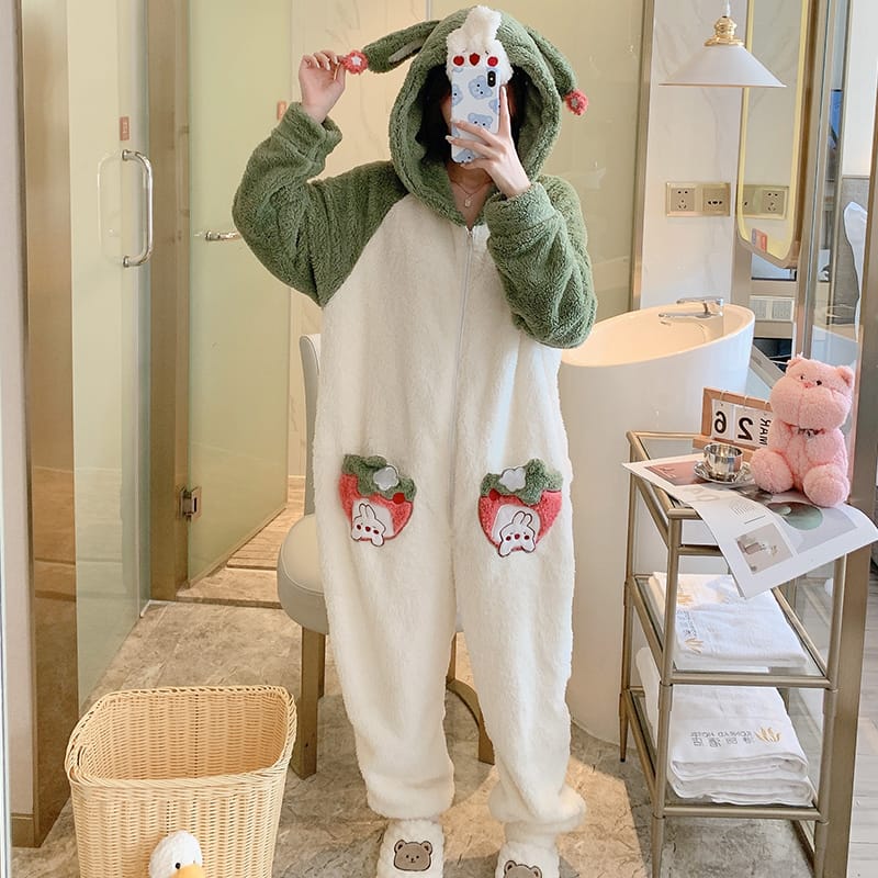 Green Cute Bunny Pocket Girls Onesie