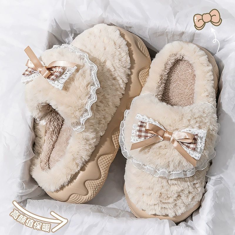 Double Layer Bow Tie House Slipper