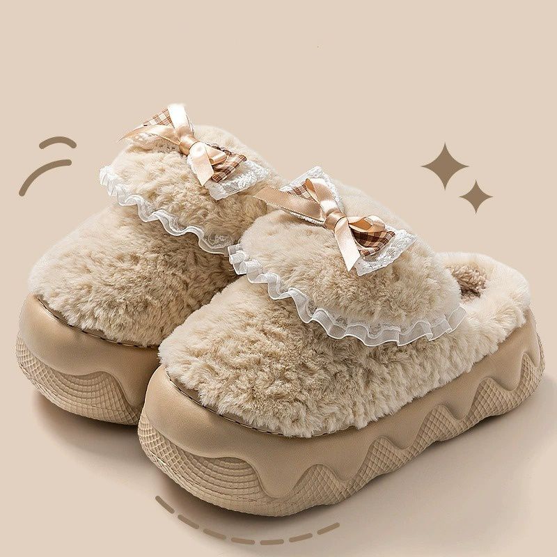 Double Layer Bow Tie House Slipper