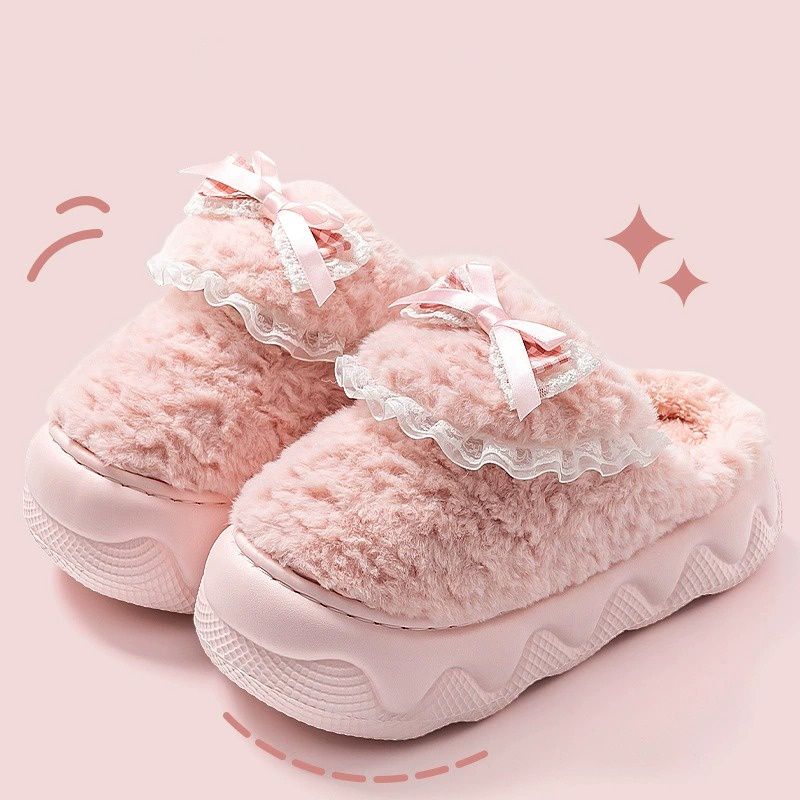 Double Layer Bow Tie House Slipper