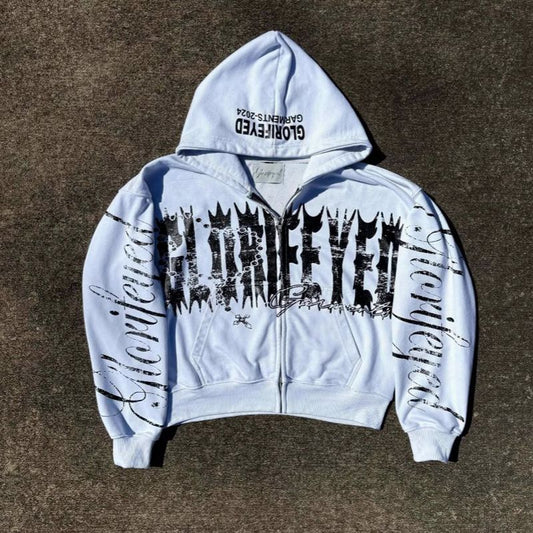 Gothic Glorified Quote Zip Up Hoodie