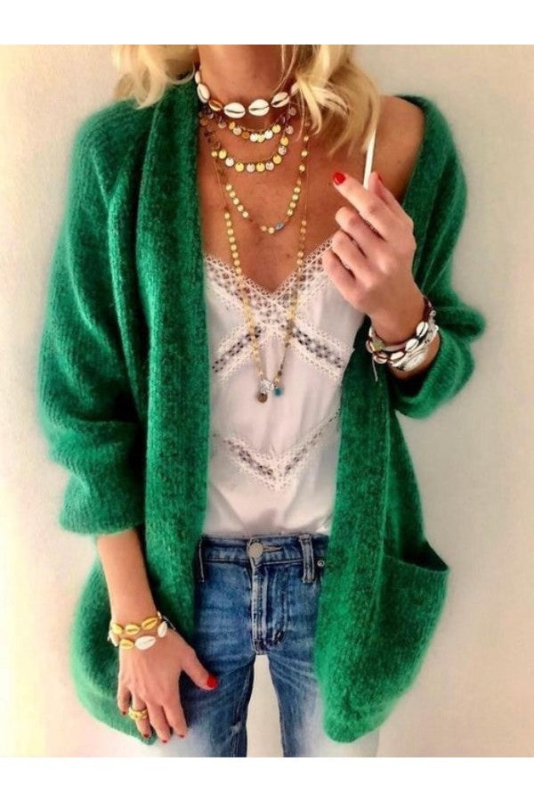 Green Long Cardigan Sweater