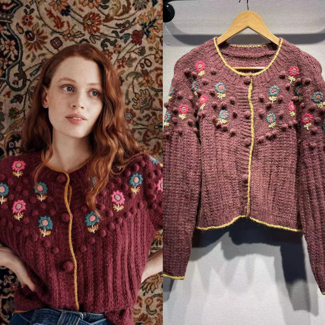 Vintage Burgundy Floral Cardigan