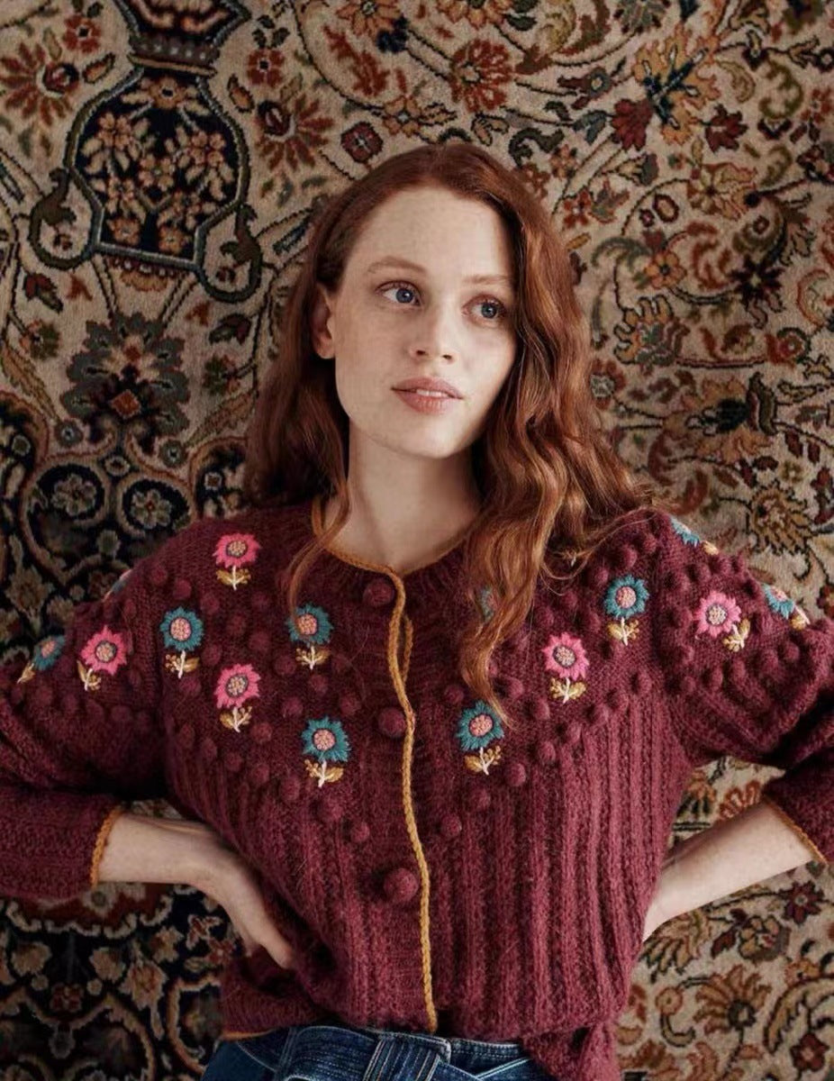 Vintage Burgundy Floral Cardigan