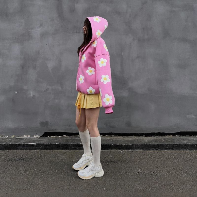 Pink Seamless Daisy Baggy Hoodie