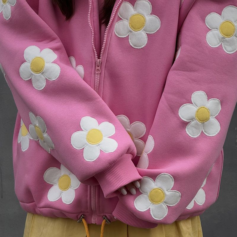 Pink Seamless Daisy Baggy Hoodie
