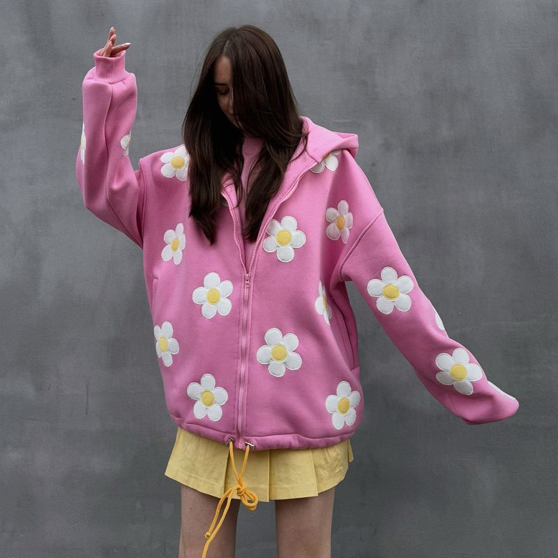 Pink Seamless Daisy Baggy Hoodie