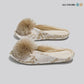 Pom Pom with Floral Embroidery Satin Ballet Flats Slipper