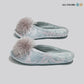 Pom Pom with Floral Embroidery Satin Ballet Flats Slipper