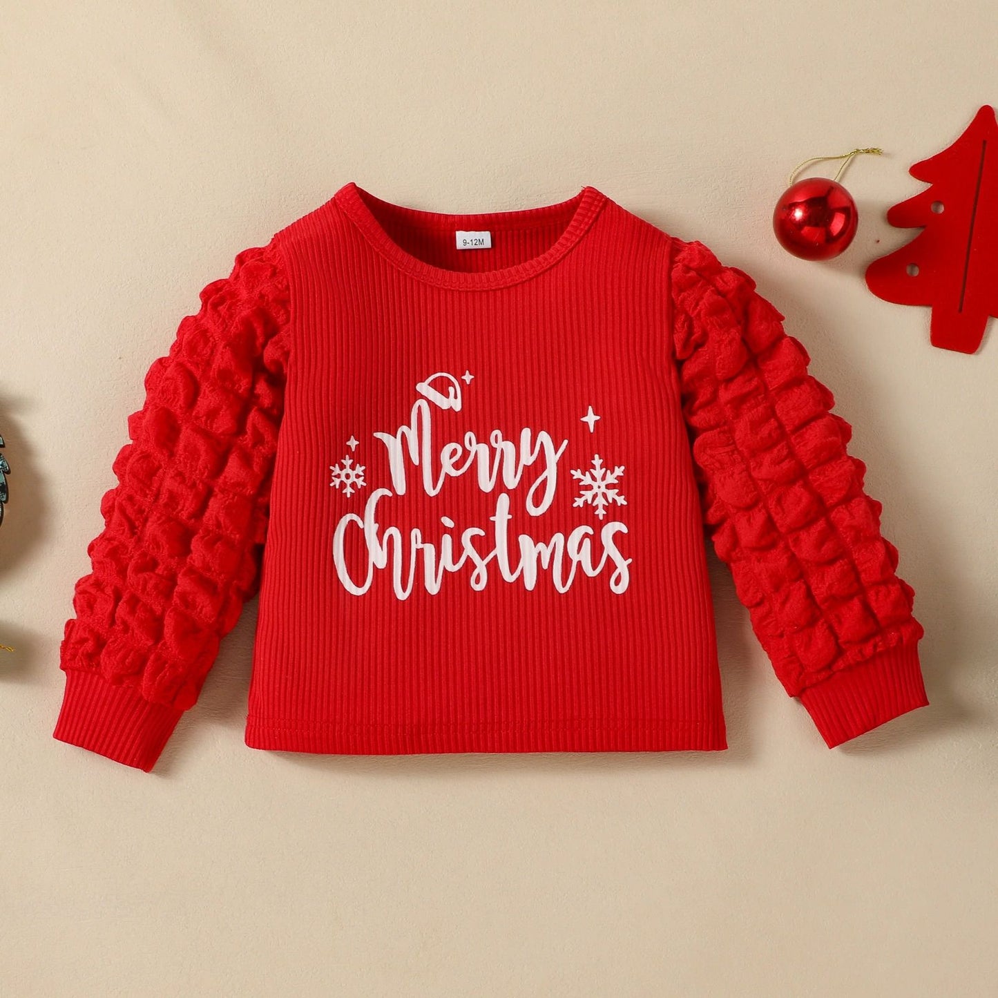 Red Christmas Puff Sleeve Skirt Baby Girl Romper