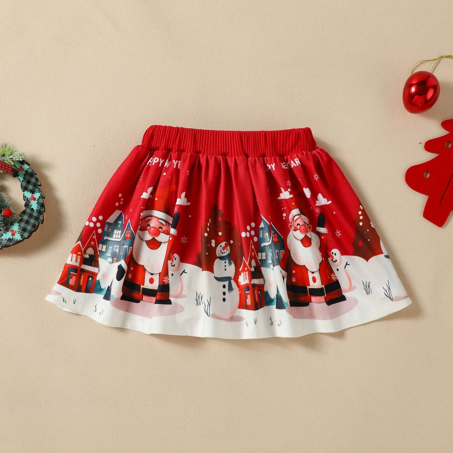 Red Christmas Puff Sleeve Skirt Baby Girl Romper