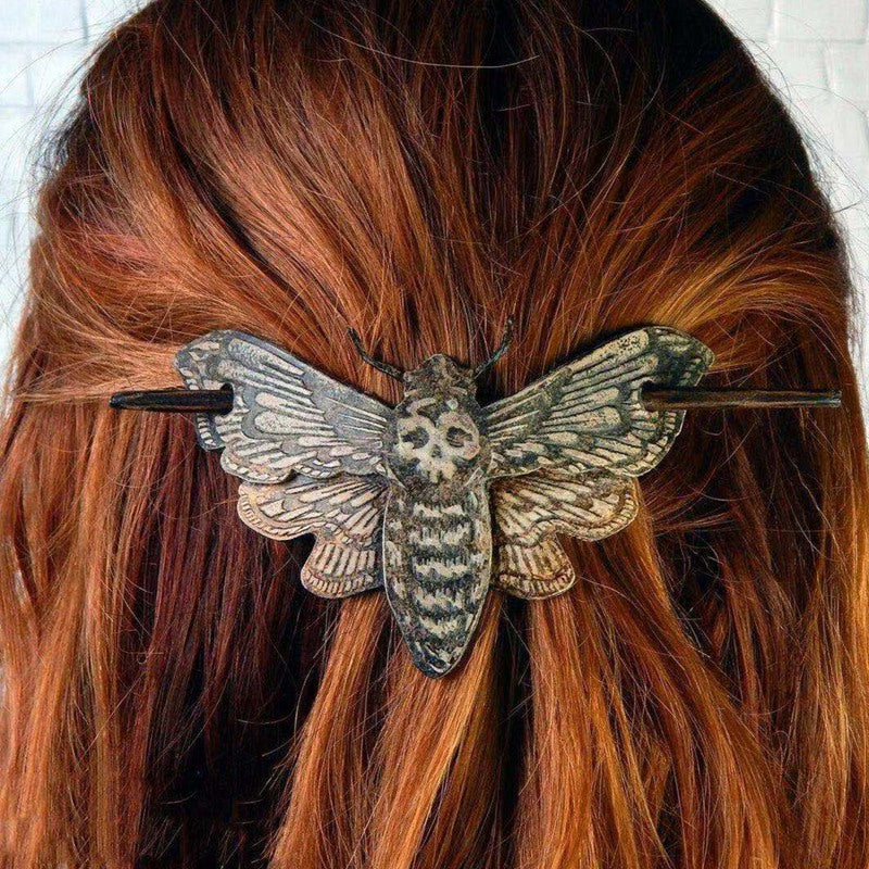 Gothic Skull/Moth Stick Slide Hair Pins