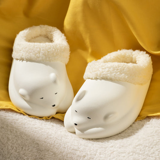 Sleeping Polar Bear Fluffy House Slippers