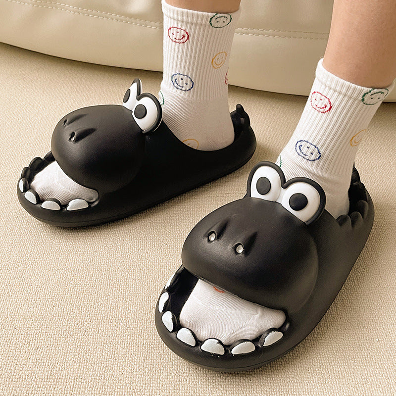 Black- Cartoon Open Mouth crocodile House Slippers