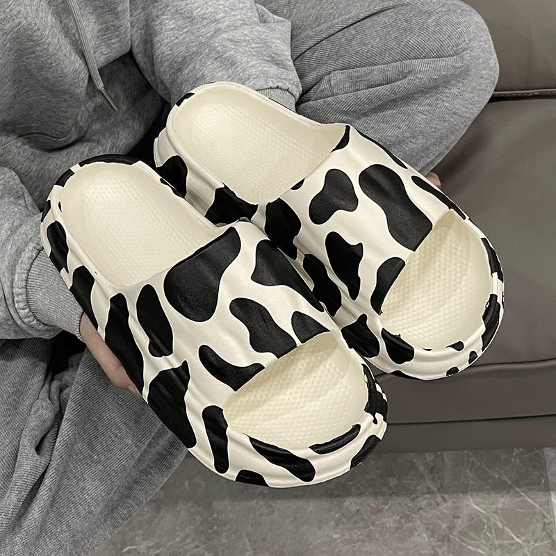 Black White Dairy Cow Print Slip on Slippers