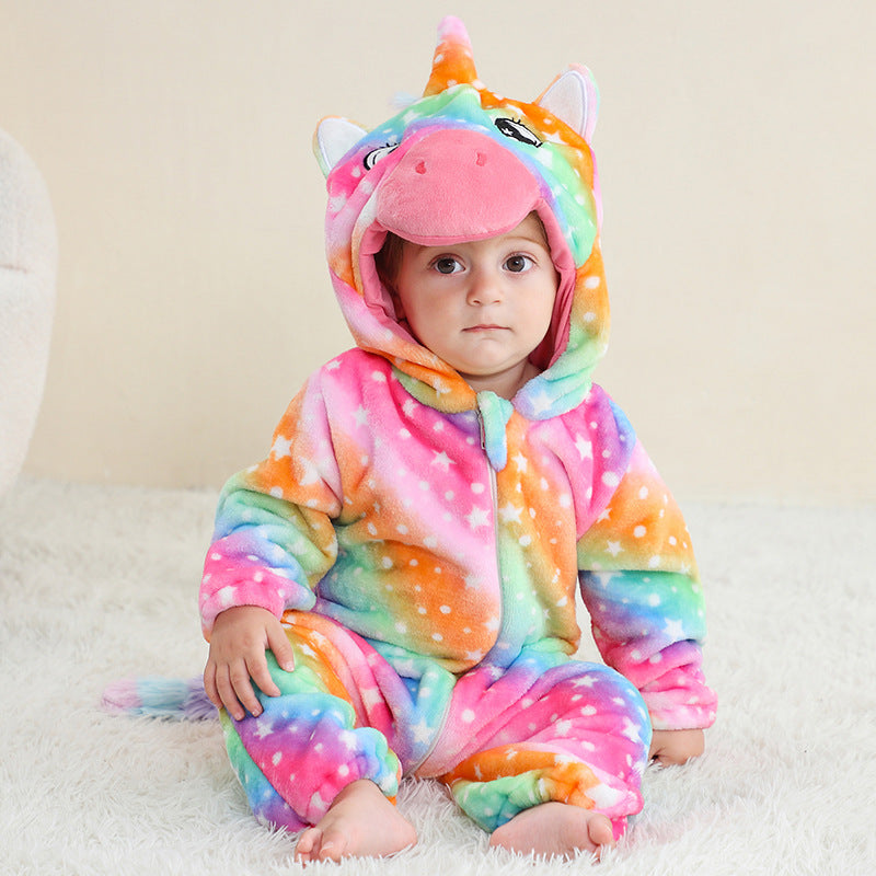 Baby Animal Costume Flannel Hooded Romper Jumpsuit