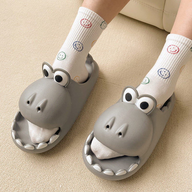 Grey - Cartoon Open Mouth crocodile House Slippers