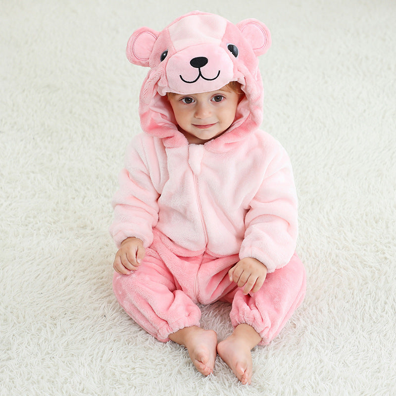 Baby Animal Costume Flannel Hooded Romper Jumpsuit