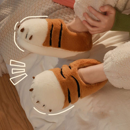 Tiger Paw Stitch Fluffy House Slippers