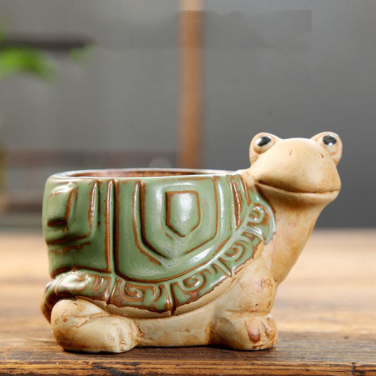 Vintage Green Cartoon Turtle Small Succulent Pots for Mini Cactus Planter